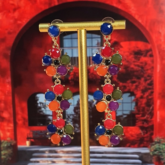 Jewelry - Statement Acrylic Crystals Goldtone Earings